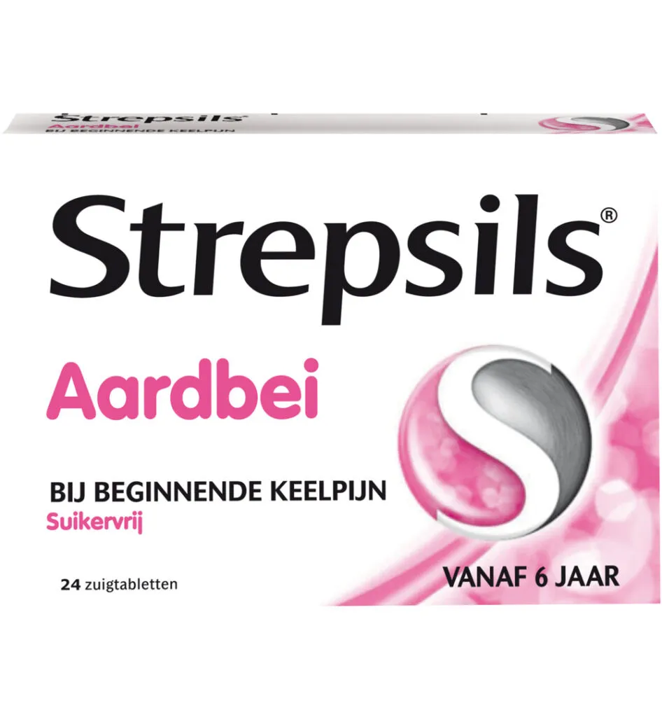Strepsils Aardbei suikervrij (24 zuigtabletten)