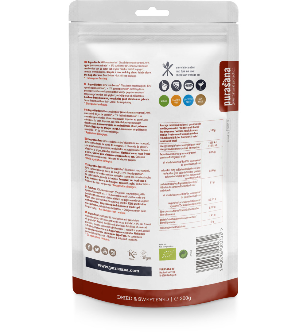 Purasana Veenbessen Cranberries Vegan Bio (200 gr)