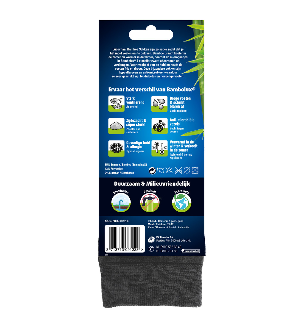 Lucovitaal Bamboe Lange Sokken Antraciet 39-42 (1 paar)