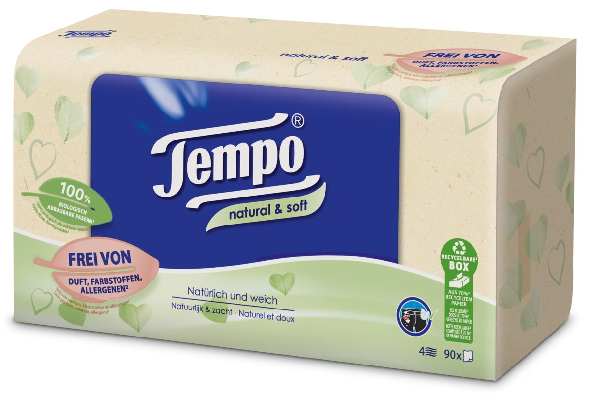 Tempo Tissue Box Natural & Soft 4-Laags (90 stuks)