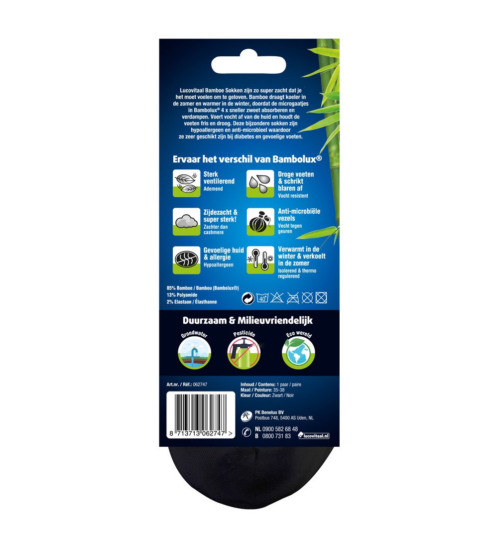 Lucovitaal Bamboe Enkelsokken Zwart 35-38 (1 paar)