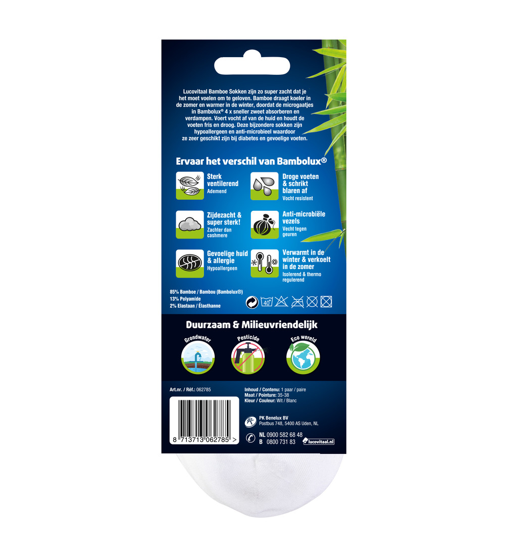 Lucovitaal Bamboe Enkelsokken Wit 35-38 (1 paar)