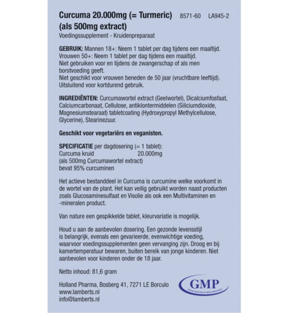 Lamberts Curcuma 20.000mg (60 tabletten)