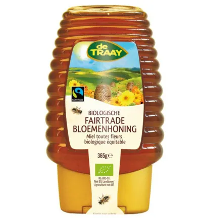 De Traay Bloemenhoning Knijpfles Fairtrade Bio (365 gr)
