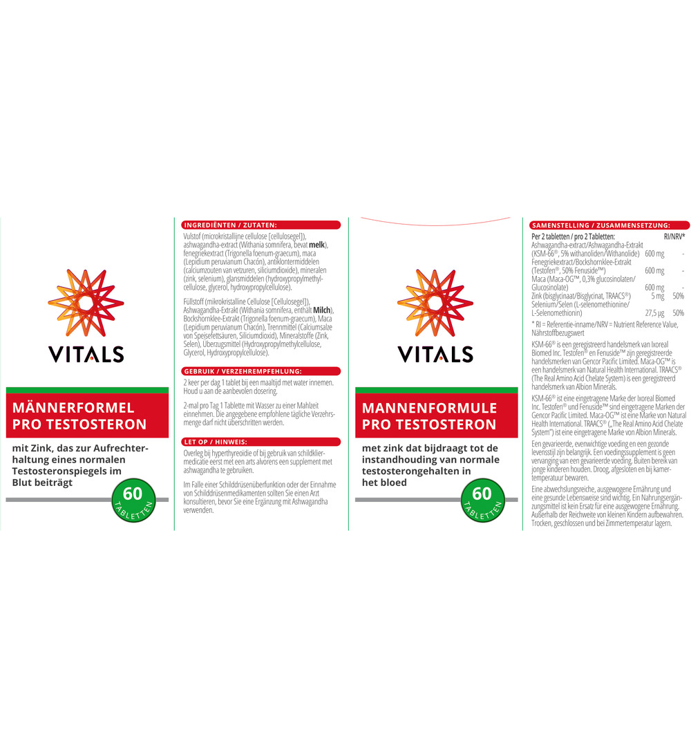 Vitals Mannenformule pro testosteron vit (60 tabletten) - image 3