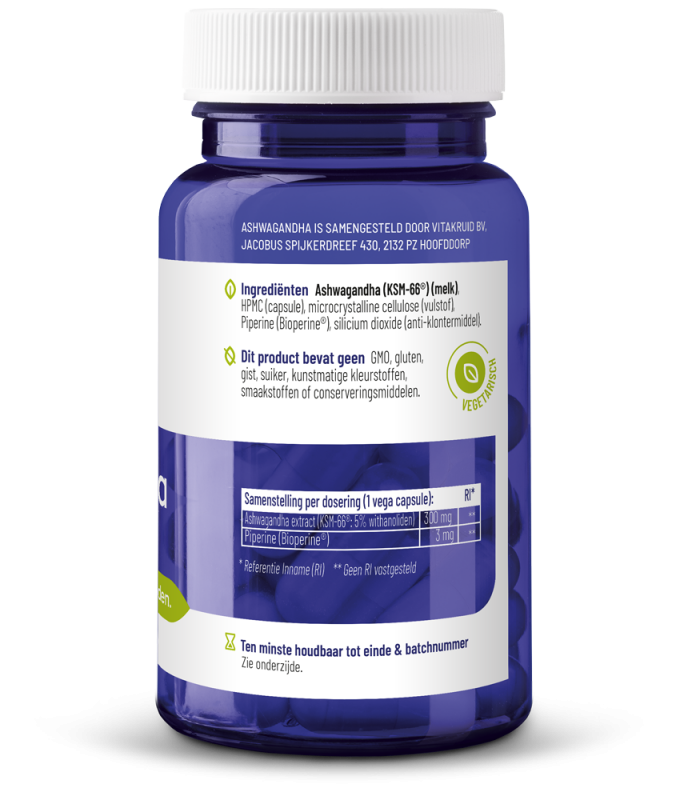 Vitakruid Ashwagandha 5% Withanoliden Ksm-66® & Bioperine® (60 vega capsules) - image 2