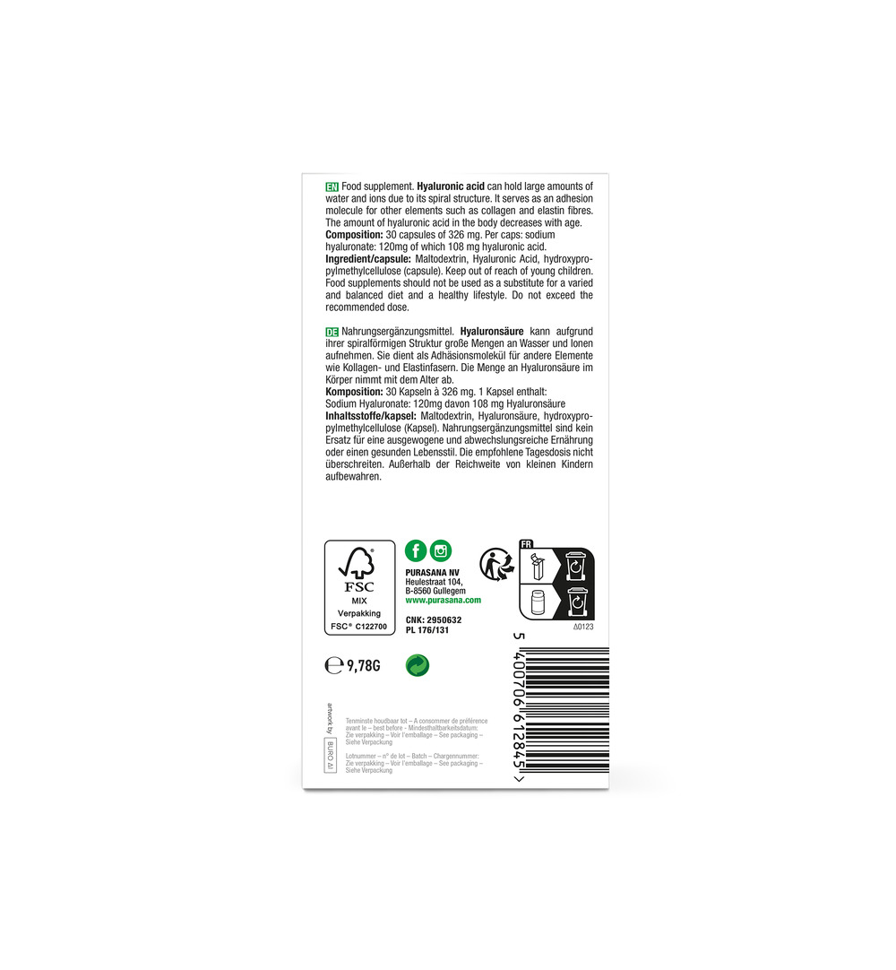 Purasana Hyaluronzuur Vegan (30 capsules) - image 3