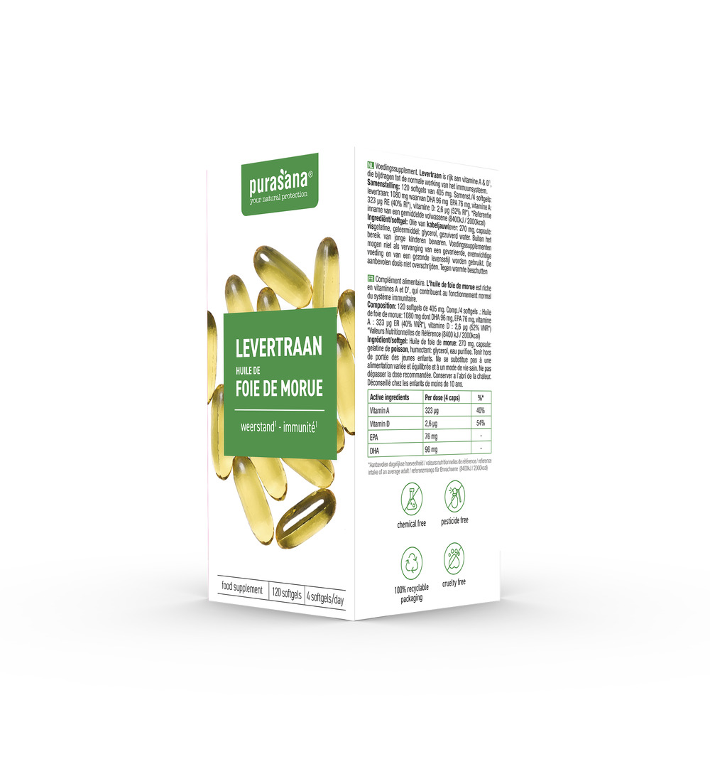 Purasana Levertraan/Huile De Foie De Morue (120 capsules) - image 4