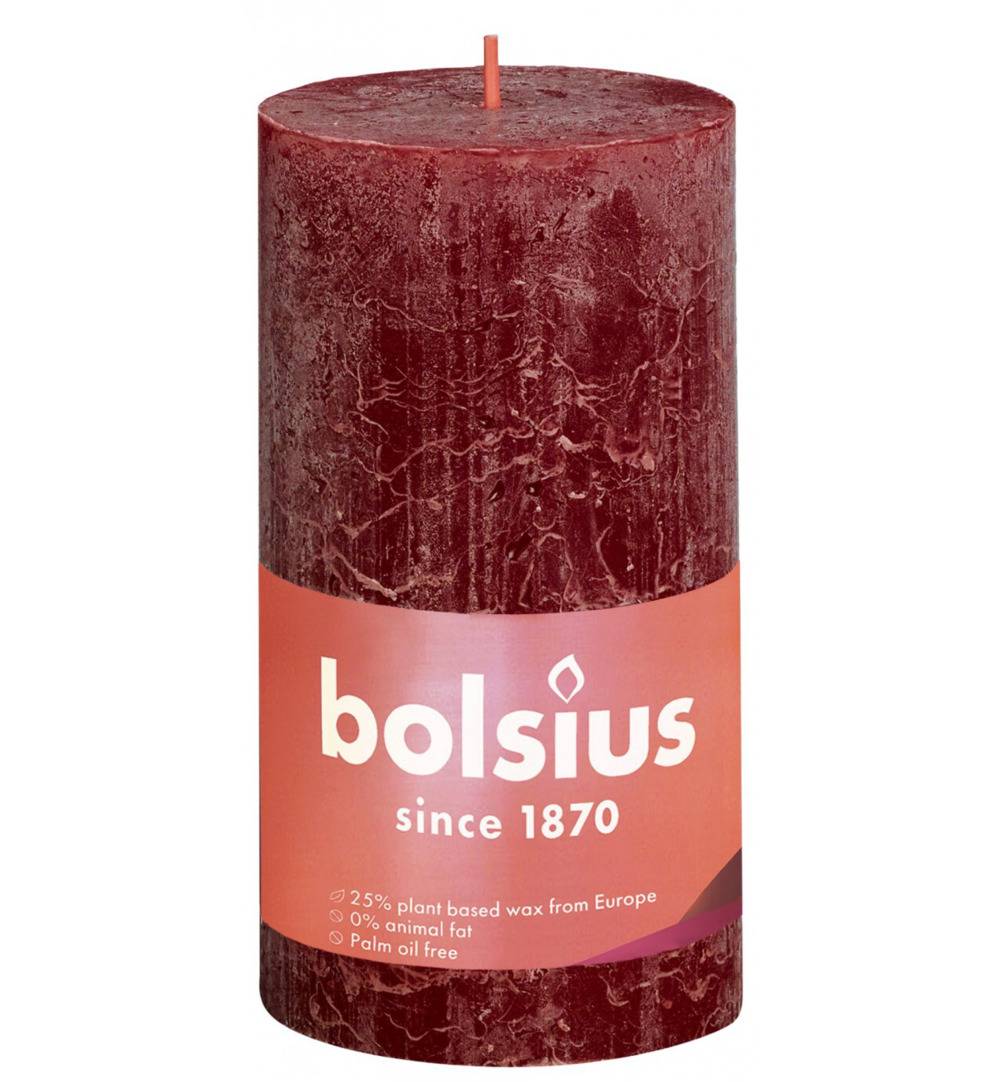 Bolsius Rustiekkaars Shine 130/68 Velvet Red (1 stuk)