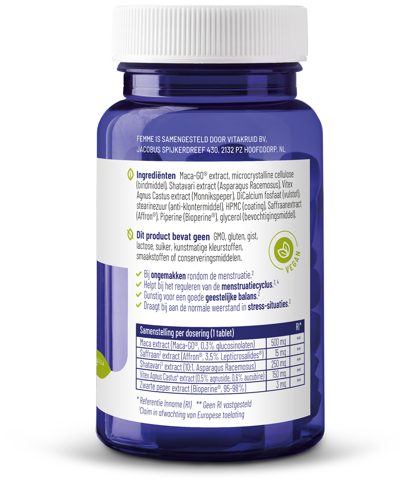 Vitakruid Femme Hormoon Support Oa Maca & Saffraan (60 tabletten) - image 2
