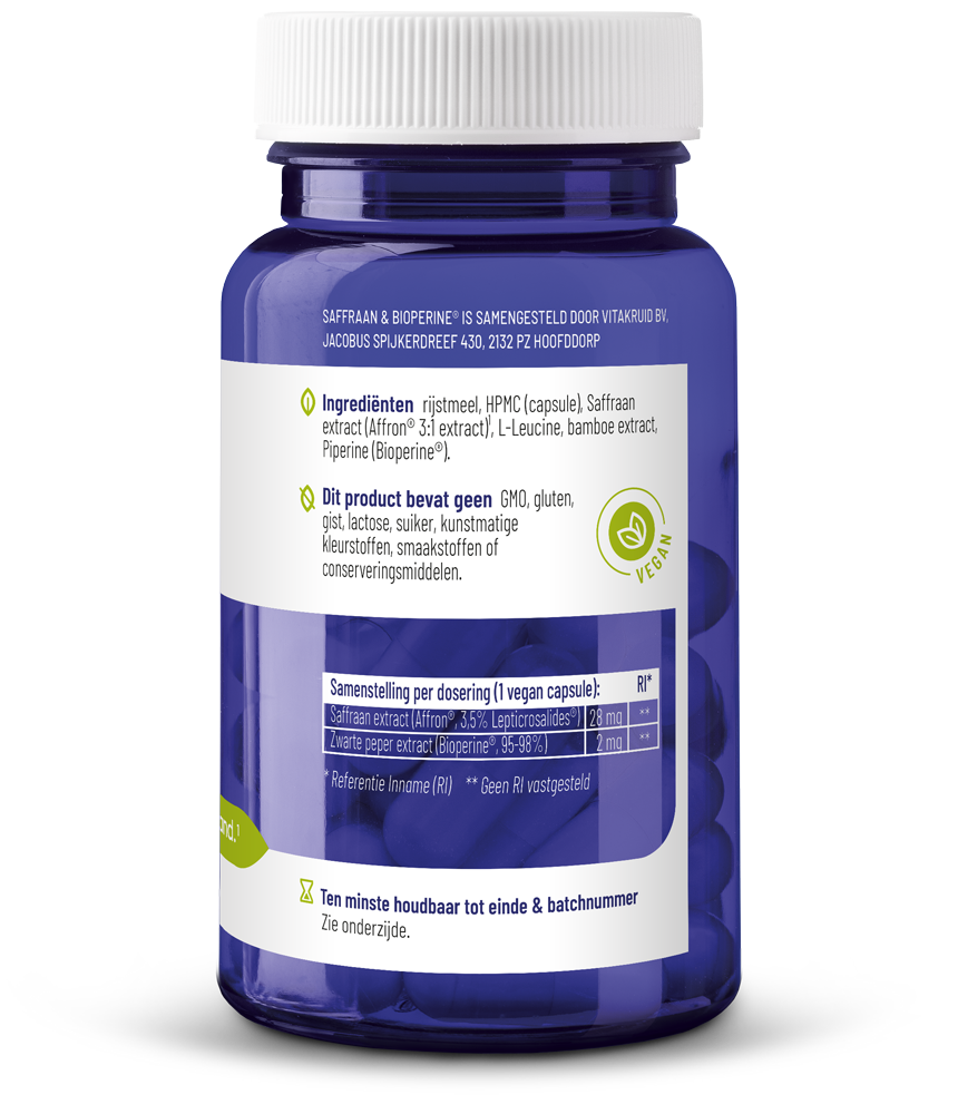 Vitakruid Saffraan 28 Mg (Affron®) & Bioperine (60 vega capsules) - image 2