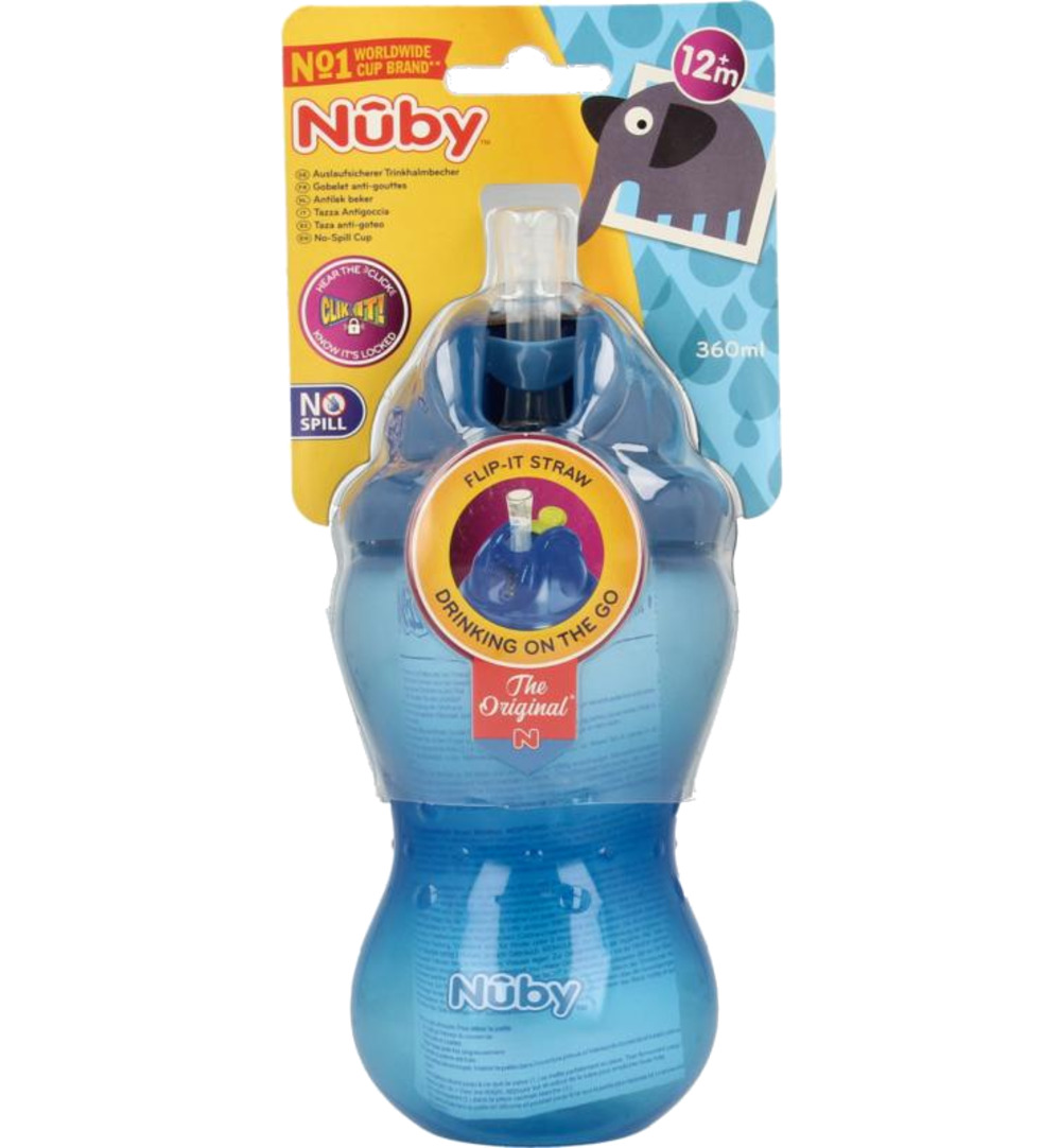 Nuby Flip it 360ml 12+ maanden blauw (1 stuk)