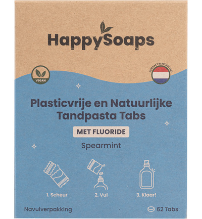 Happysoaps Tandpasta tabs met fluoride navulverpakking (62 tabletten)