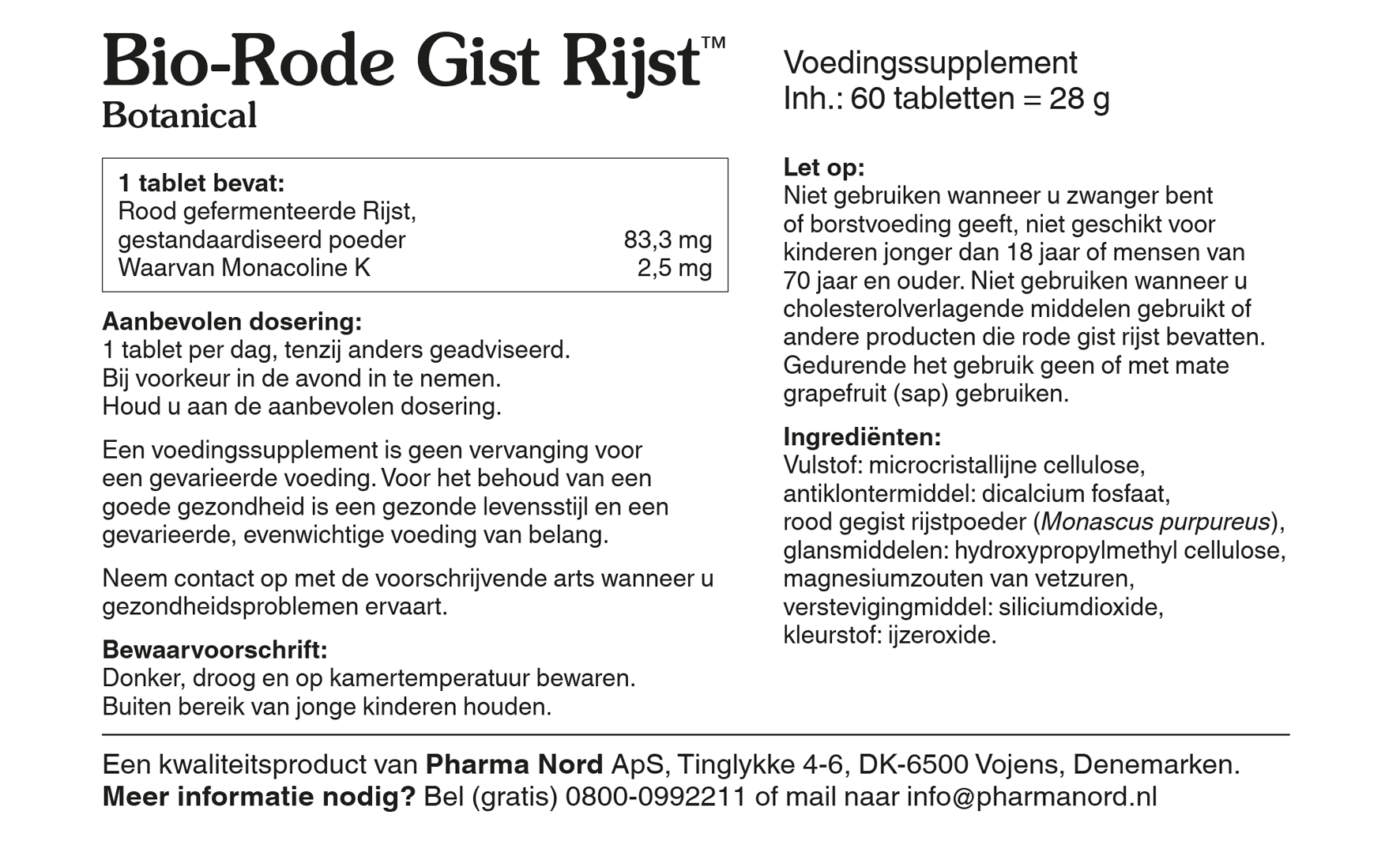 Pharma Nord Bio Rode Gist Rijst (60 tabletten)