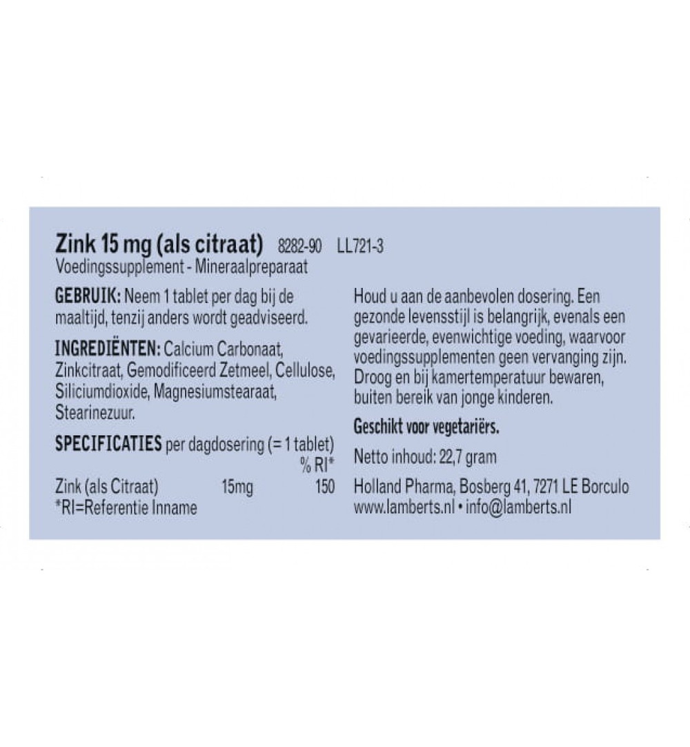 Lamberts Zinc citraat 15mg (90 tabletten)