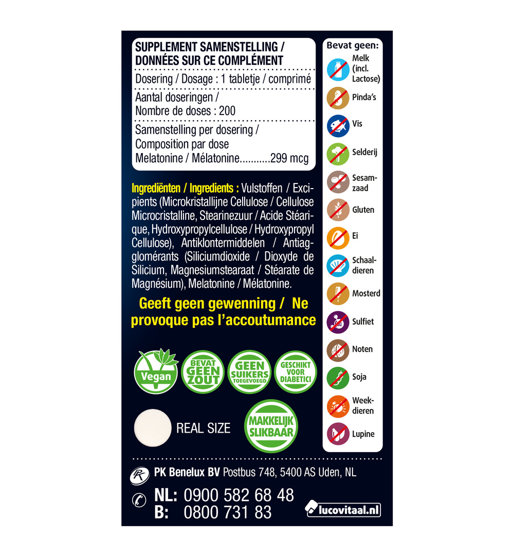 Lucovitaal Melatonine Puur 299mcg Time Released (200 tabletten) - image 2