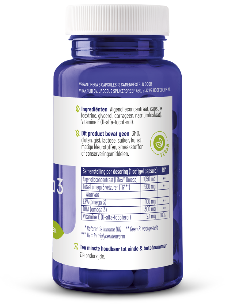 Vitakruid Vegan Omega 3 1000 Tryglyceriden 300 Dha 100 Epa (60 softgels) - image 2