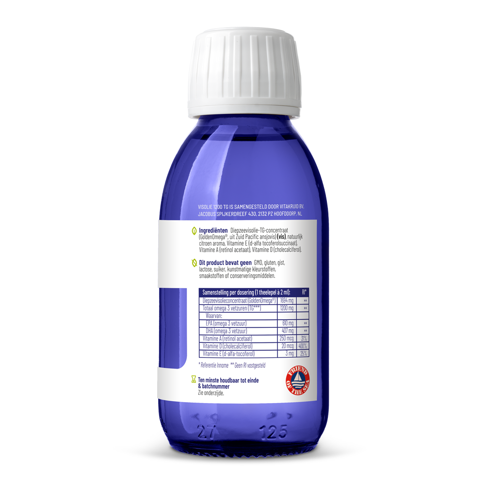 Vitakruid Visolie 1200 Vloeibaar Triglyceriden Met A, D & E (125 ml) - image 2