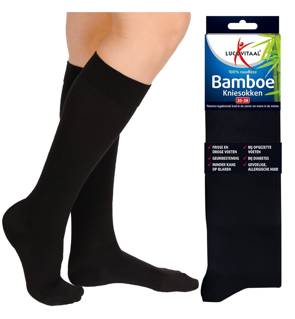 Lucovitaal Bamboe Kniesokken Zwart 43-46 (1 paar)