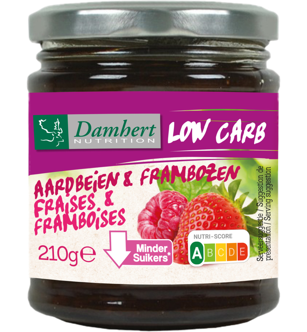 Damhert Dieetconfituur aardbei/framboos (210 gr)