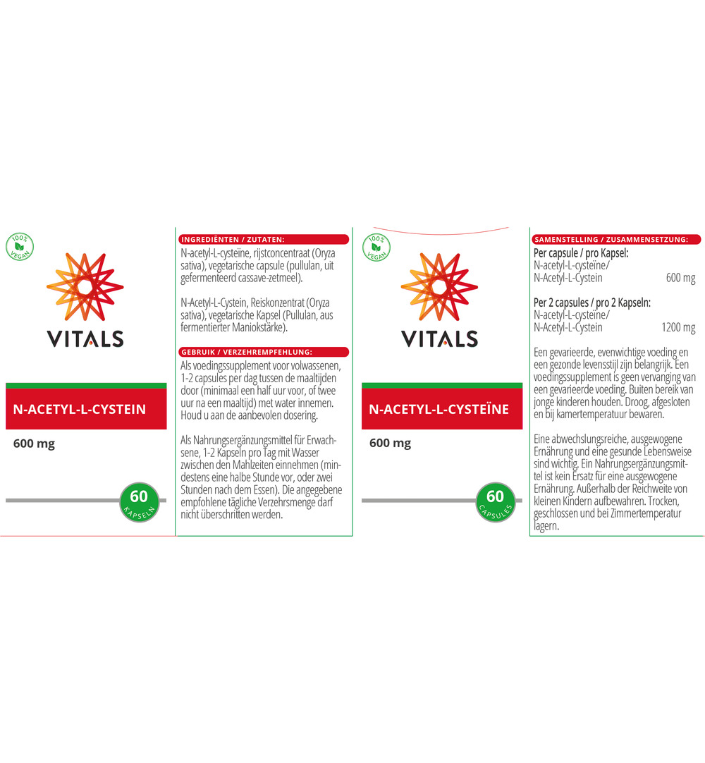 Vitals N-Acetyl-L-cysteine 600 mg (60 vega capsules) - image 3