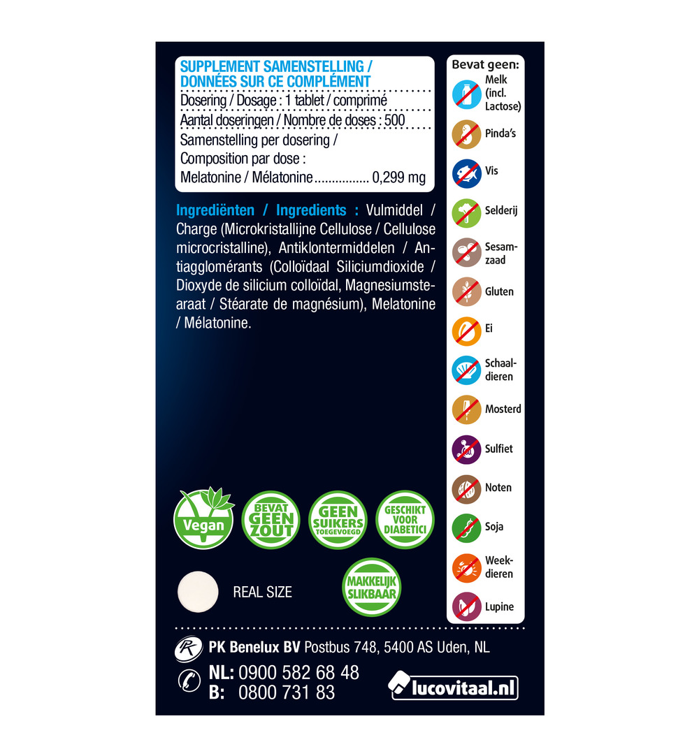 Lucovitaal Melatonine Puur 299mcg (500 tabletten) - image 2