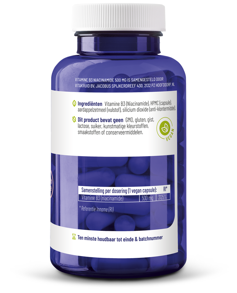 Vitakruid Vitamine B3 Niacinamide 500 Mg Flush Free (90 vega capsules) - image 2
