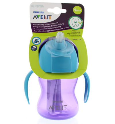 Avent Rietjesbeker meisje paarse beker met blauwe rand (200 ml)