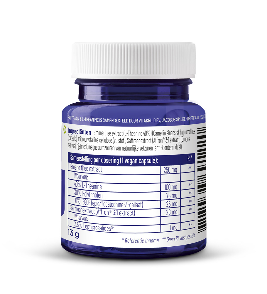 Vitakruid Saffraan 28 Mg (Affron®) & L-Theanine Groene Thee (30 vega capsules)