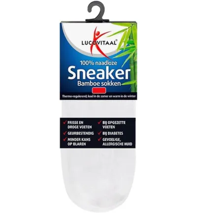 Lucovitaal Bamboe Sneakersokken Wit 43-46 (1 paar)