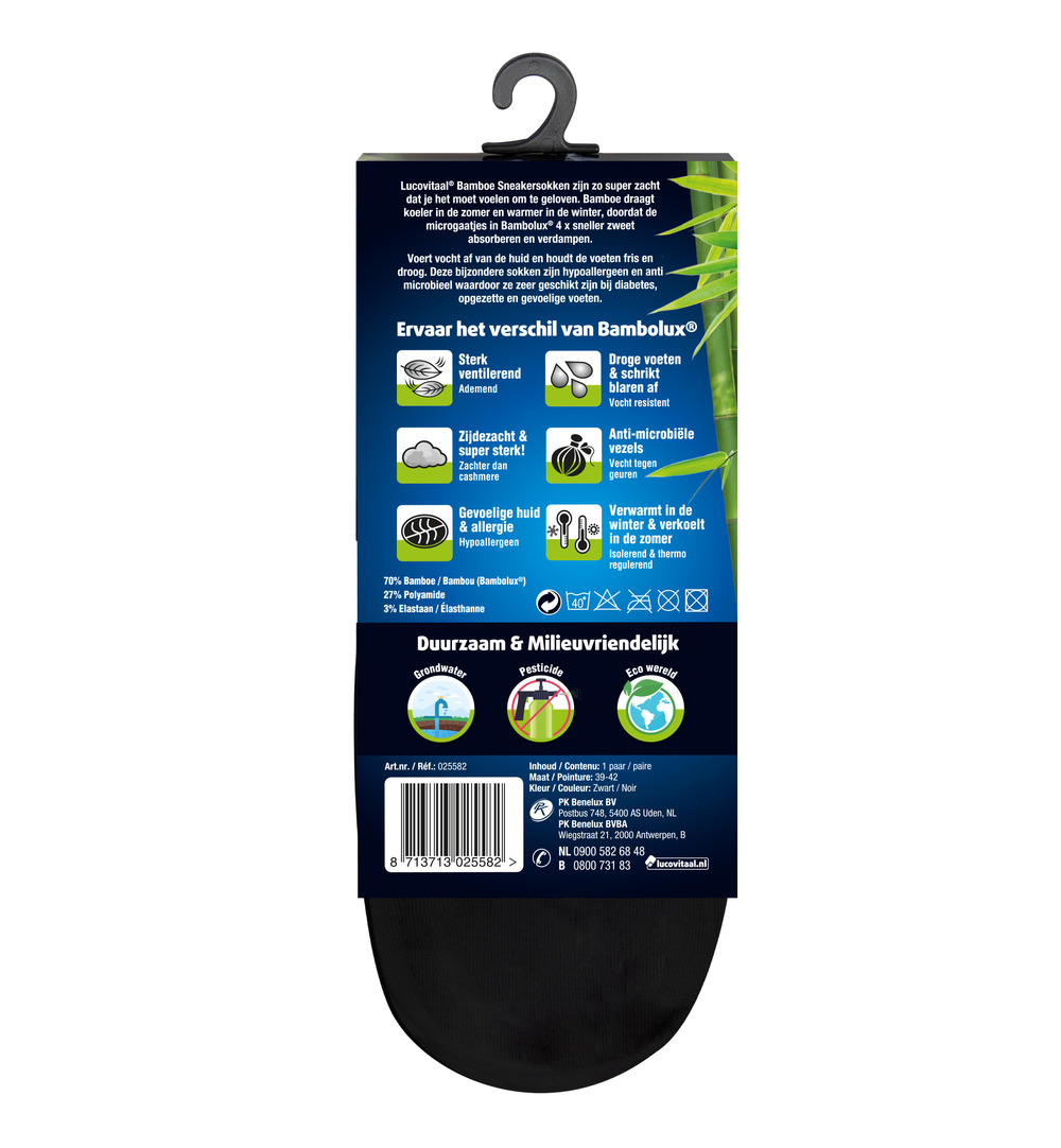 Lucovitaal Bamboe Sneakersokken Zwart 39-42 (1 paar)