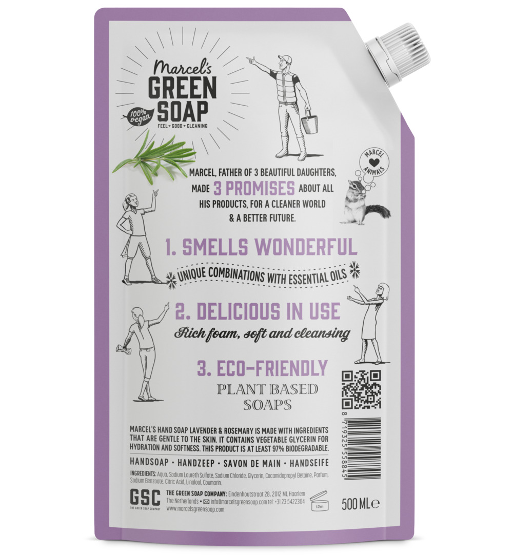 Marcel's Green Soap Handzeep lavendel & rozemarijn navul (500 ml)