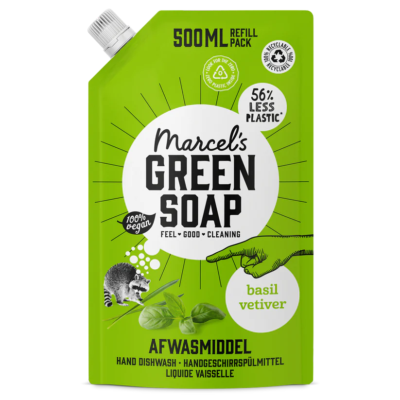 Marcel's Green Soap Afwasmiddel Navulling Basilicum & Vetiver (500 ml)