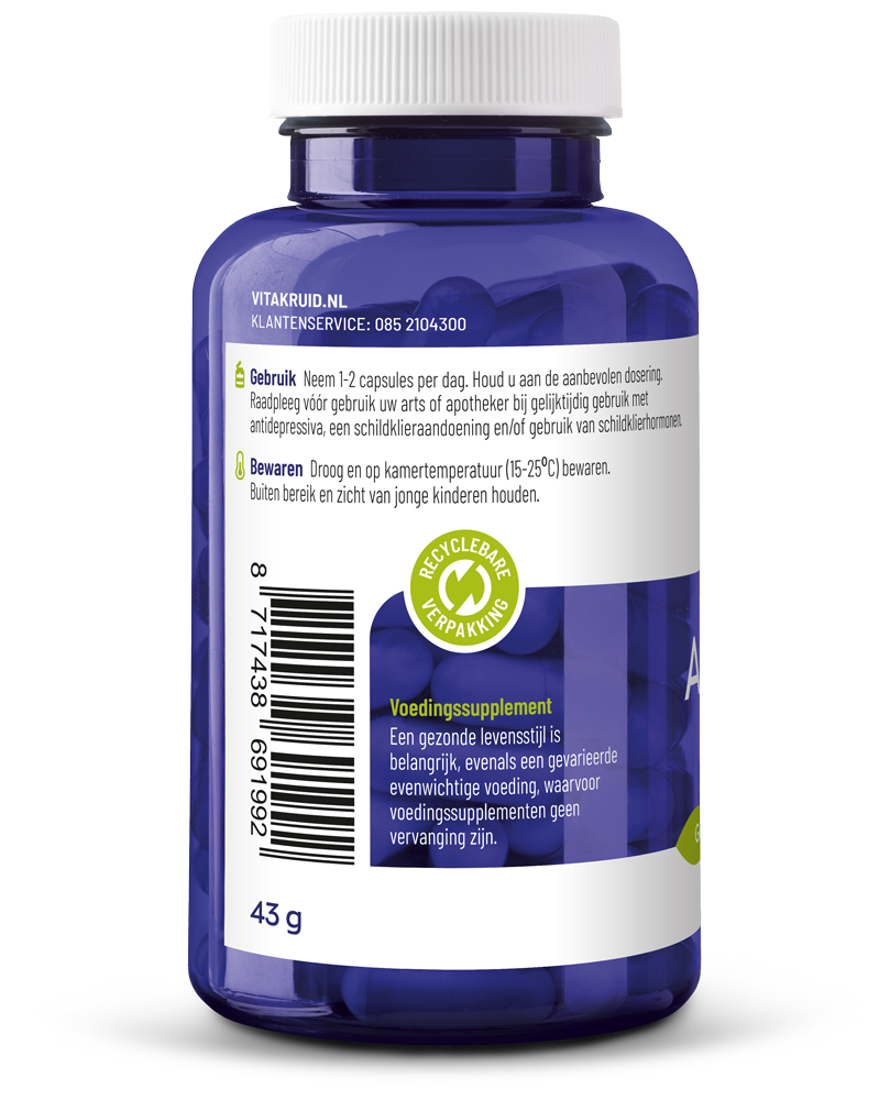 Vitakruid Ashwagandha 5% Withanoliden Ksm-66® & Bioperine® (90 vega capsules)