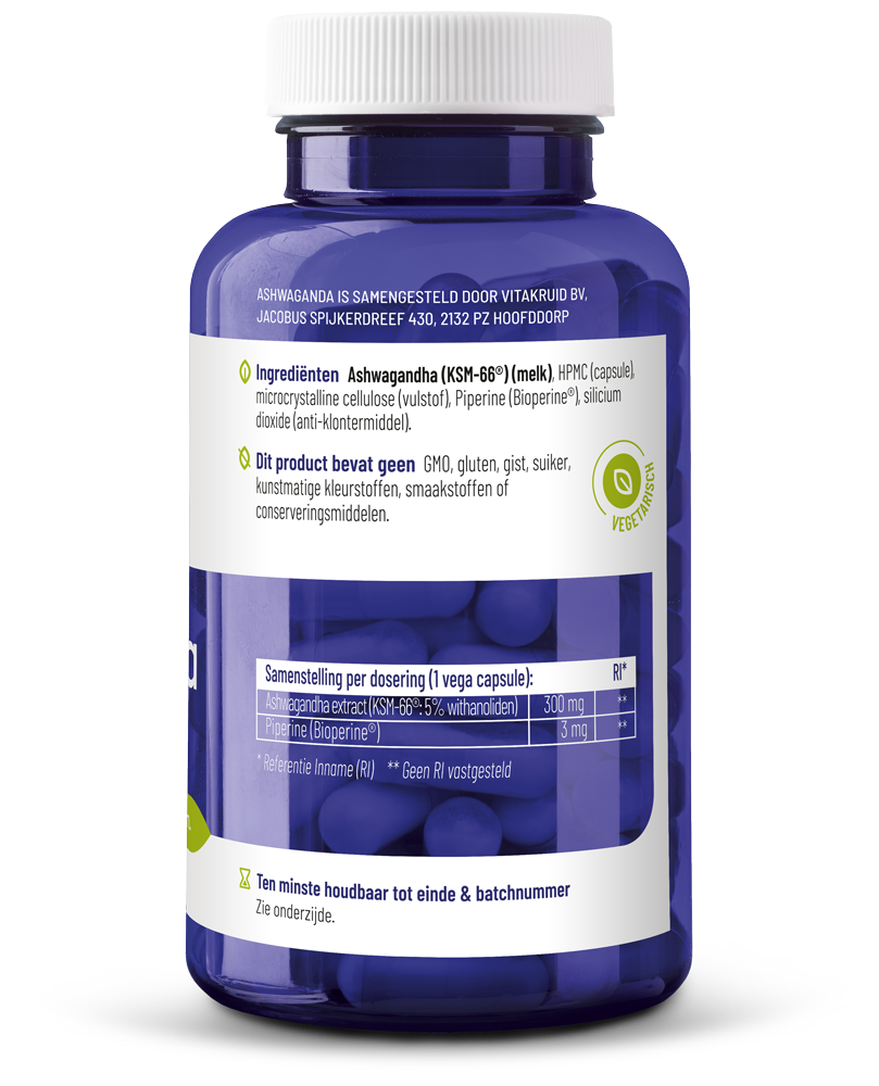 Vitakruid Ashwagandha 5% Withanoliden Ksm-66® & Bioperine® (90 vega capsules) - image 2