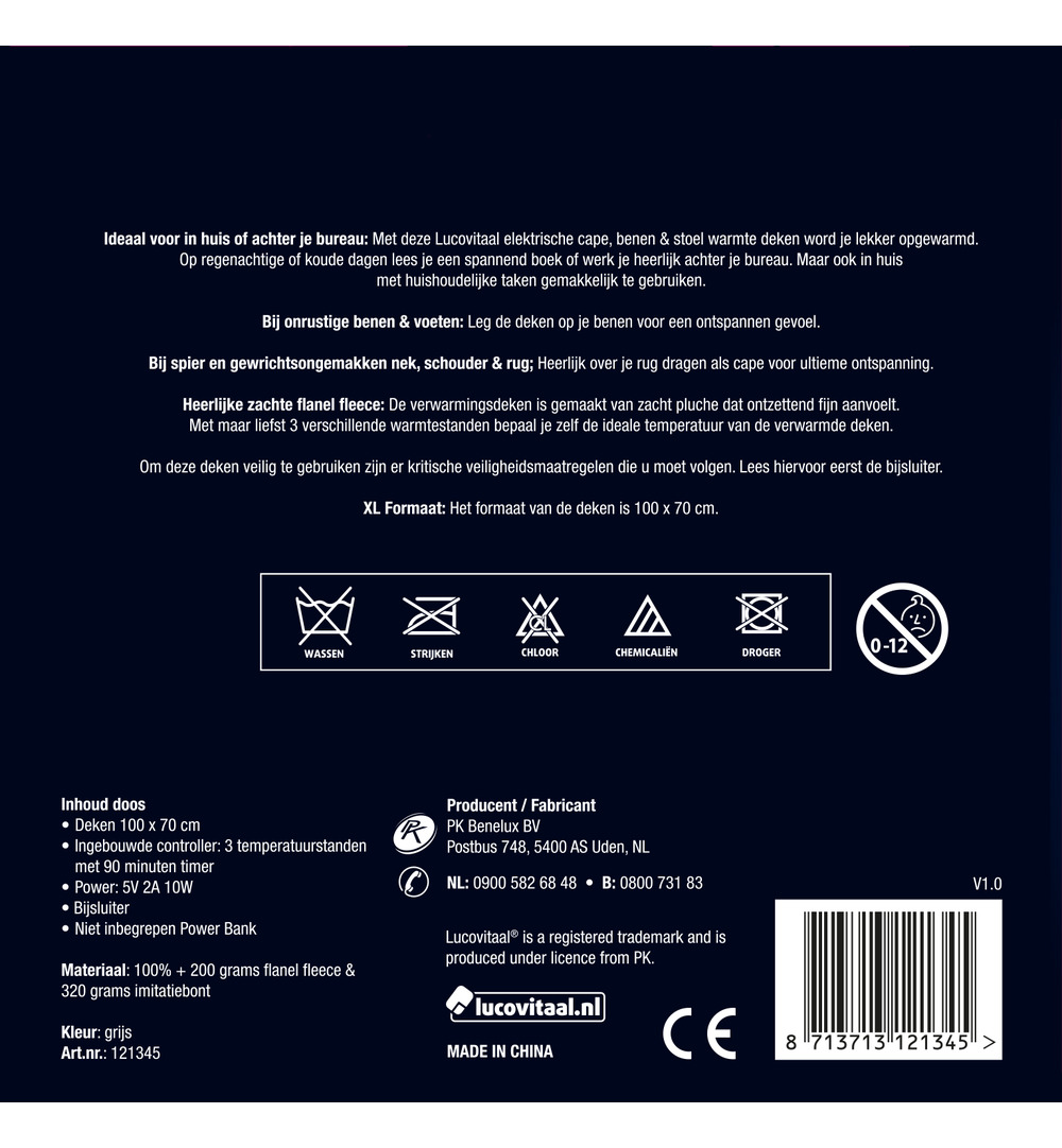 Lucovitaal Elektrische Cape, Benen & Stoel Warmte Deken (1 stuk)