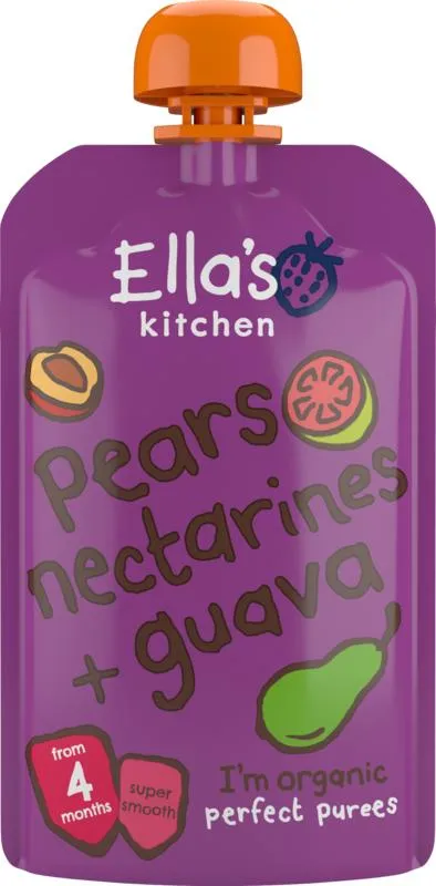 Ella's Kitchen Pears nectarines & guava 4+ kn ijpzakje bio (120 gr)