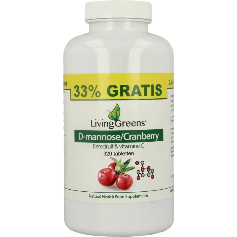 LivingGreens Cranberry D-mannose voordeelve rpakking (320 tabletten)