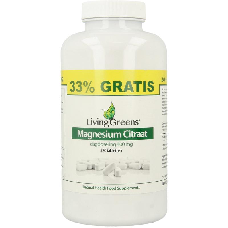 LivingGreens Magnesium citraat 400mg voorde elverpakking (320 tabletten)