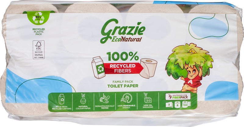 Grazie Natural Toiletpapier 3-laags (8 stuks)