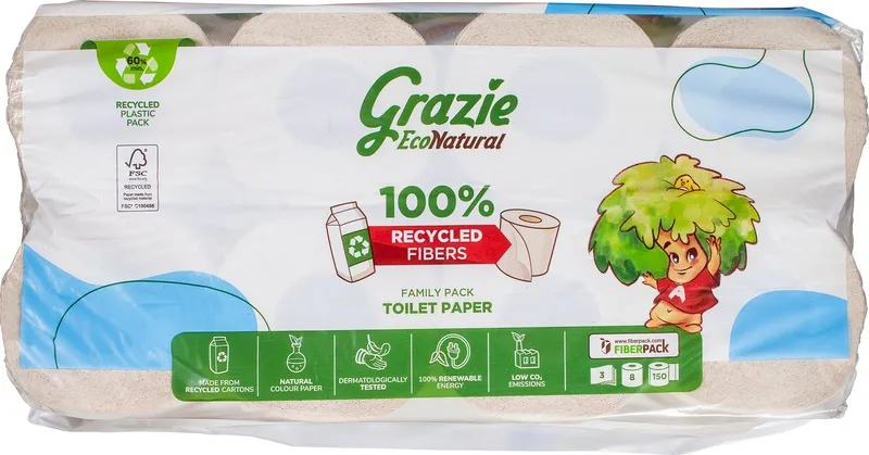 Grazie Natural Toiletpapier 3-laags (8 stuks)
