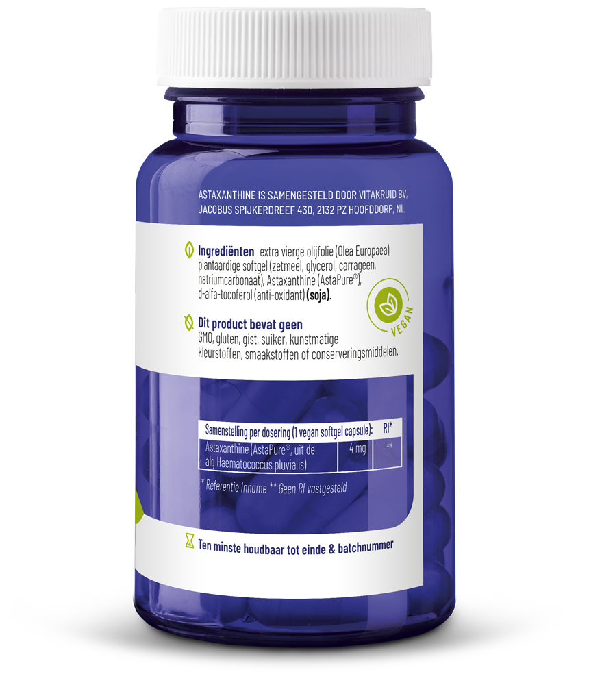 Vitakruid Astaxanthine Astapure® 4Mg Duurzaam Gekweekte Alg (60 vega capsules) - image 2