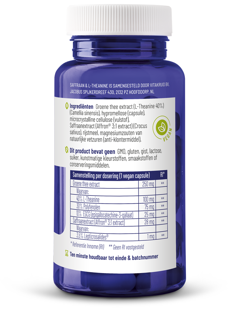 Vitakruid Saffraan 28 Mg (Affron®) & L-Theanine Groene Thee (90 vega capsules) - image 2