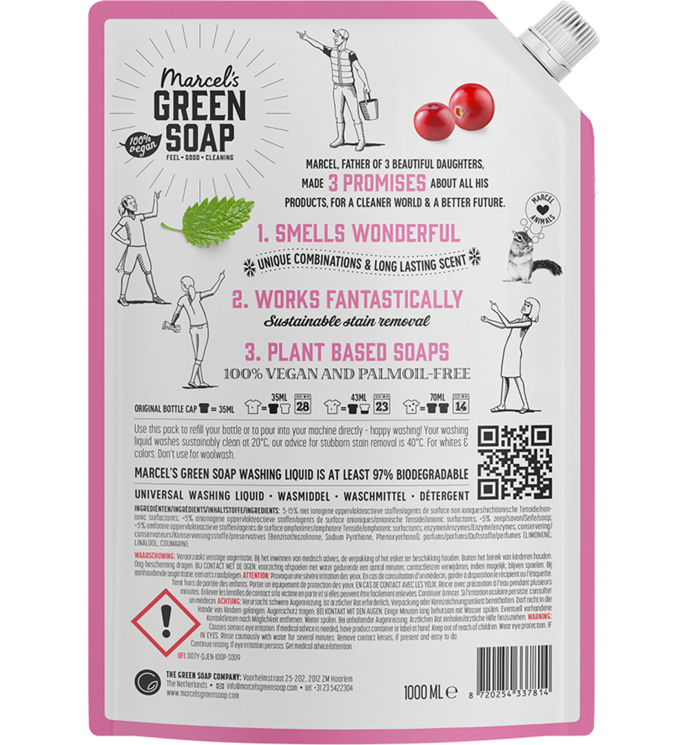 Marcel's Green Soap Wasmiddel Universeel Patchouli & Cranberry Navulling (1000 ml)
