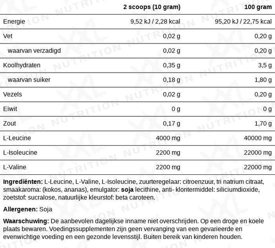 XXL Nutrition Bcaa Poeder Pina Colada (500 gr) - image 2