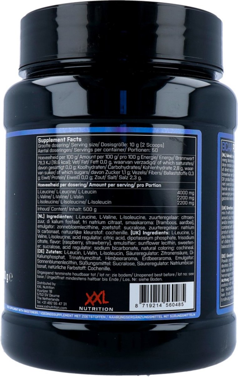 XXL Nutrition Bcaa Poeder Raspberry (500 gr)
