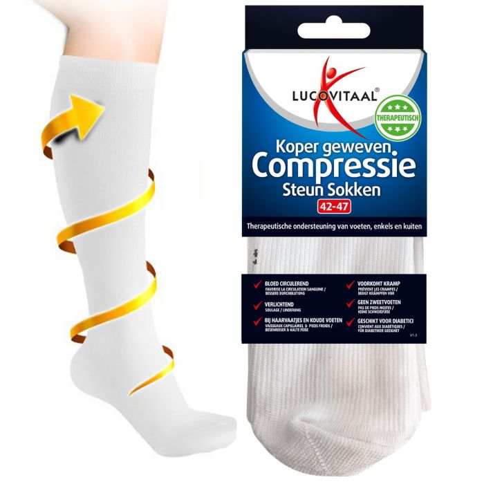 Lucovitaal Koper Compressie Sokken Wit 42-47 (1 paar)