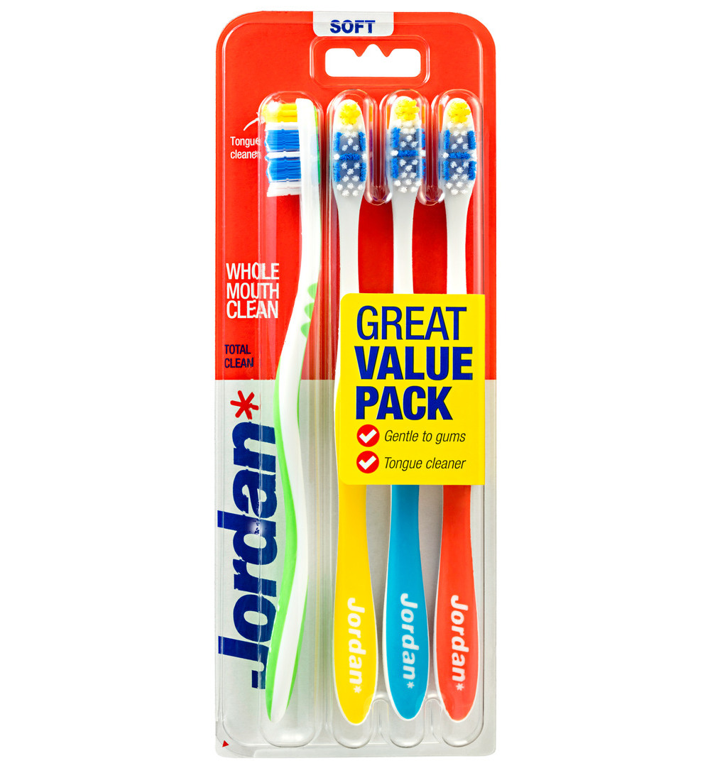 12x Jordan Tandenborstel TotalClean Soft 4-pack (4 stuks)