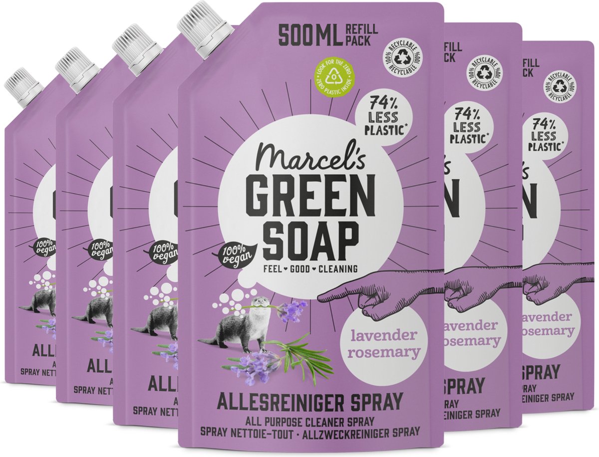 6x Marcel's Green Soap Allesreiniger Spray Navulling Lavendel & Rozemarijn (500 ml)
