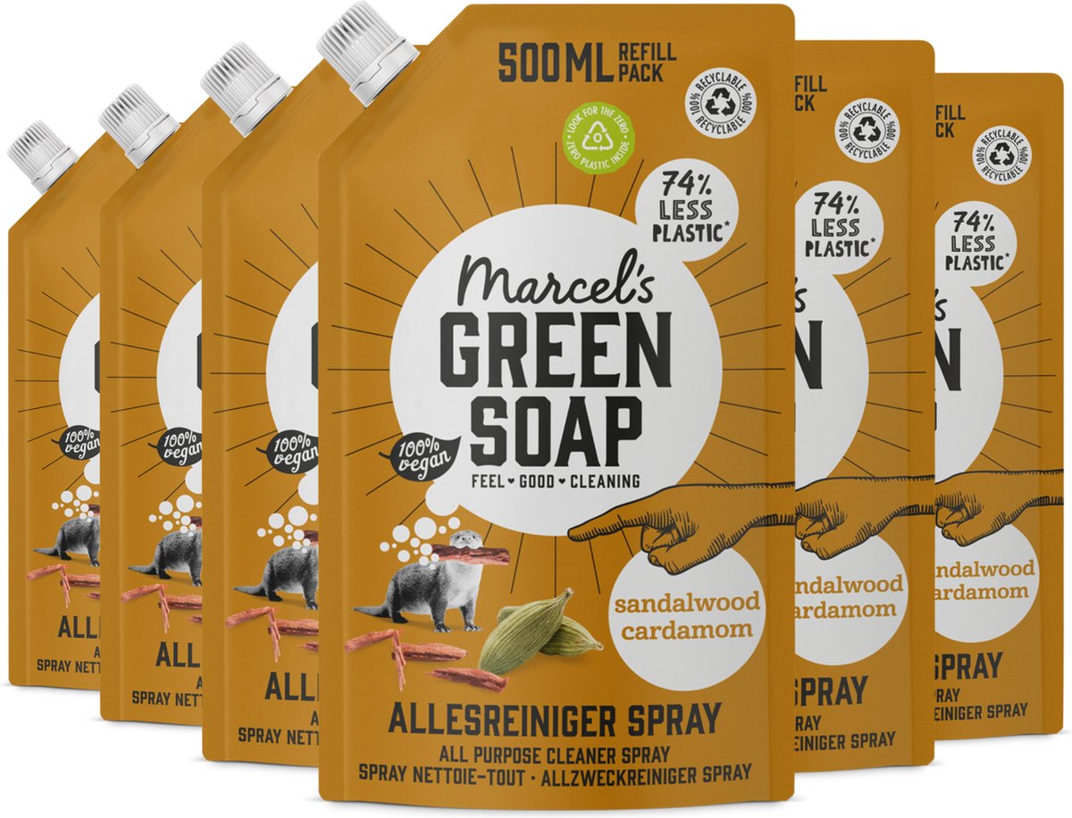 6x Marcel's Green Soap Allesreiniger Spray Navulling Sandelhout & Kardemon (500 ml)